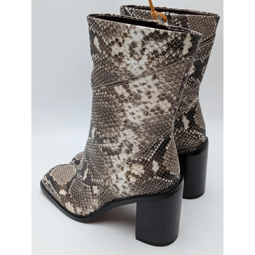 Franco Sarto Boots Womens 5.5M Gray Stevie Snakeskin Square Toe‎ Block Heel Zip